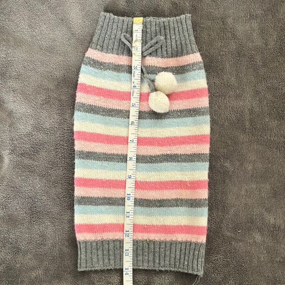 Striped Dog Sweater Gray Pink Cream Blue M - Picture 5 of 6